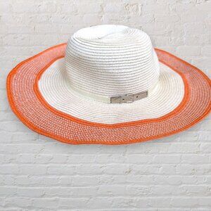 CALVIN KLEIN Orange & White Buckle Sun Beach Wide Brim Hat